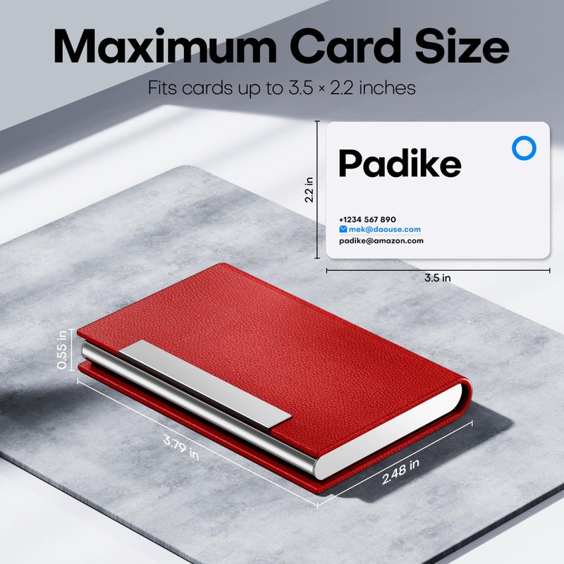 Padike Business Card Holder, Red Faux Leather Wallet with Stainless Steel, RFID Protected - Image 5